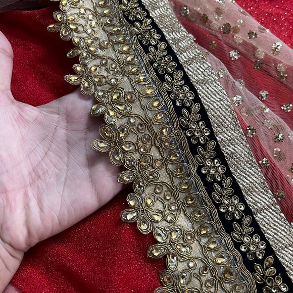 Shimmering Red and Cream Party Wear Half and Half Saree - Picture 7 of 11